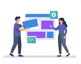 Dos personas construyendo una app juntas